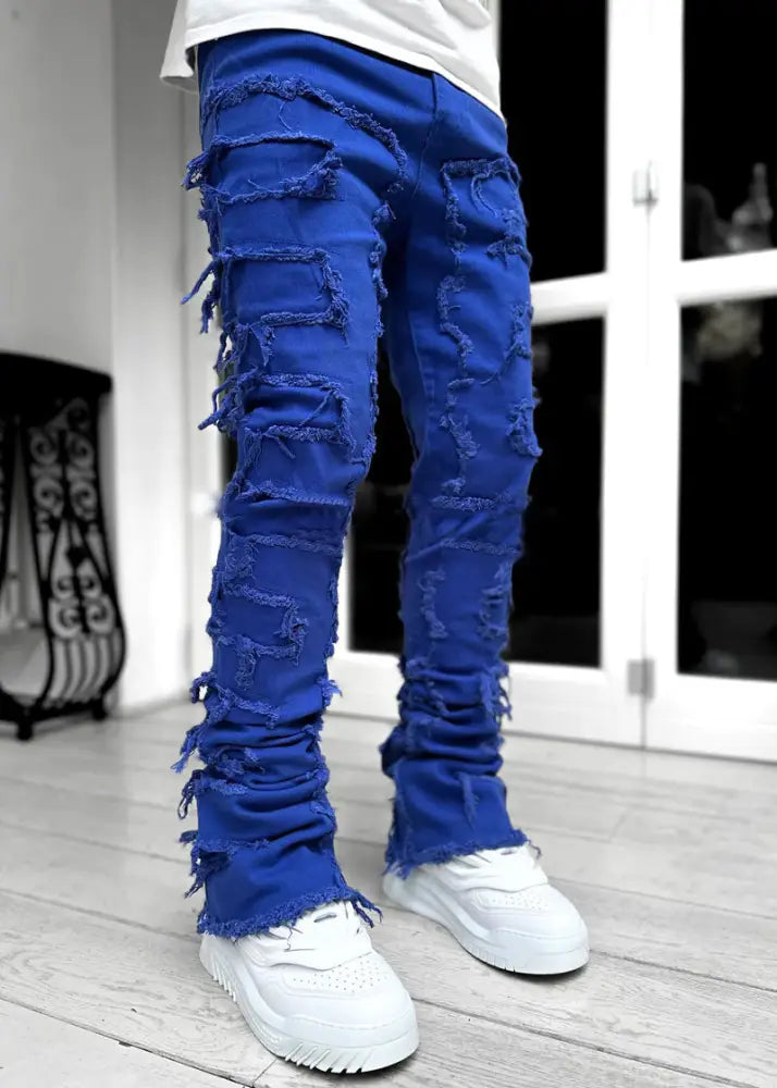 Men's Slim Fit Stacked Ripped Patchwork Streetwear Jeans