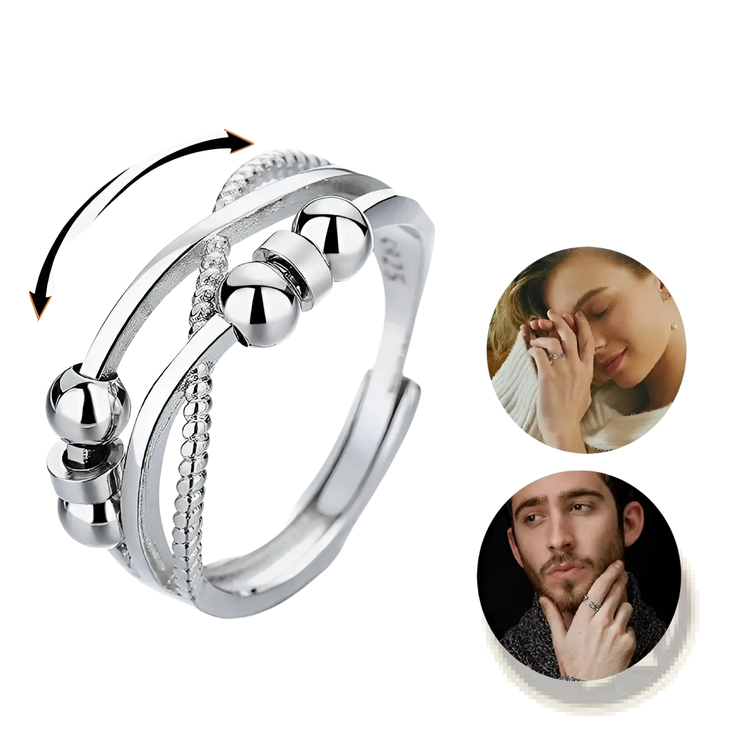 Interwoven Silver Anxiety Relief Adjustable Ring
