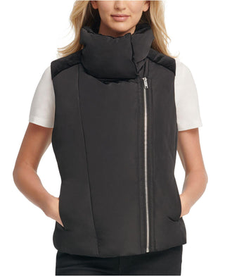 DKNY Women's Velvet-Trim Puffer Vest Black Size Large