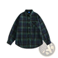 Japanese Retro Dark Green Plaid Flannel Shirt