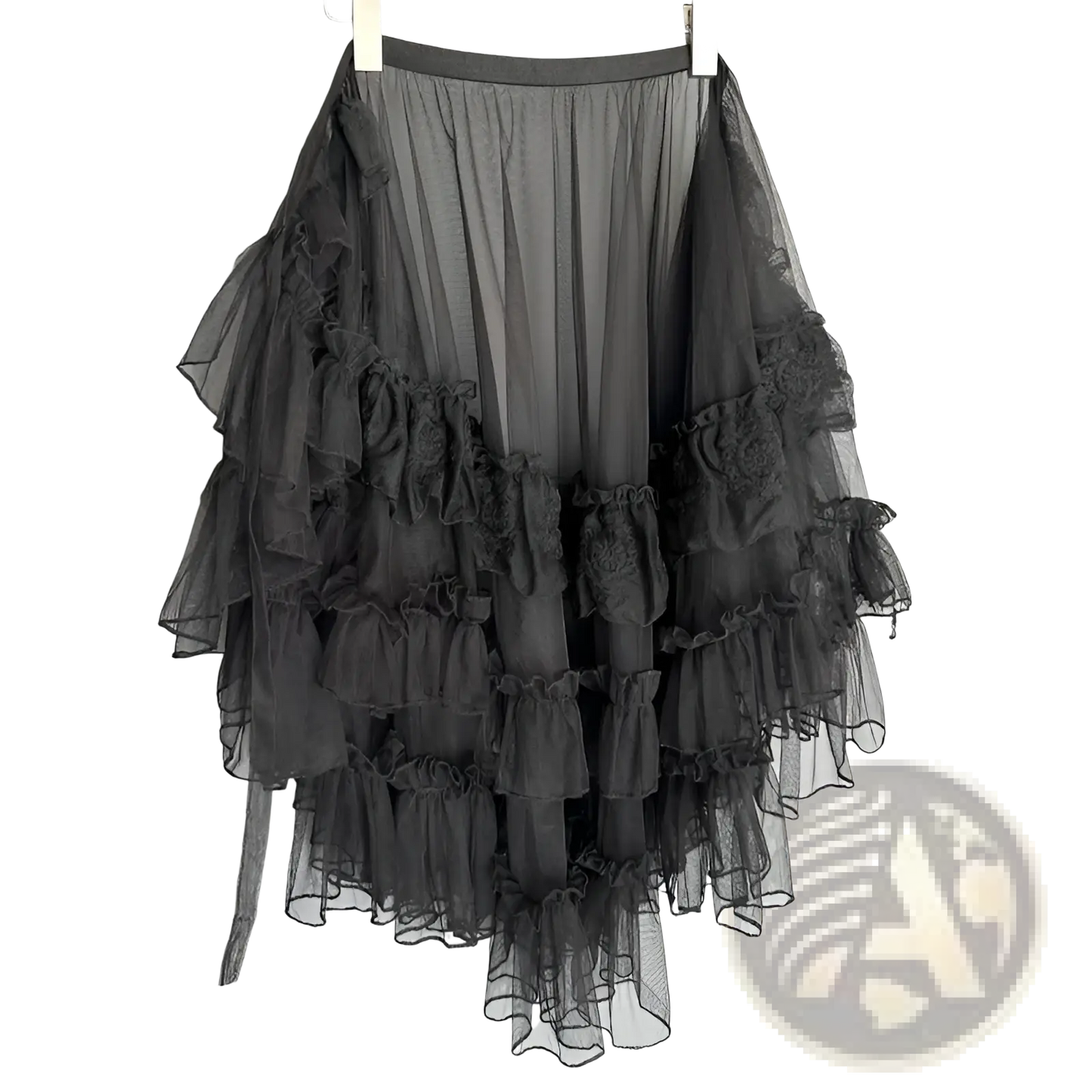 Tiered Ruffle Tulle A-line Lace Midi Skirt