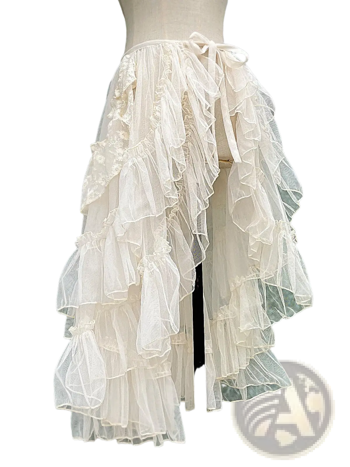 Tiered Ruffle Tulle A-line Lace Midi Skirt