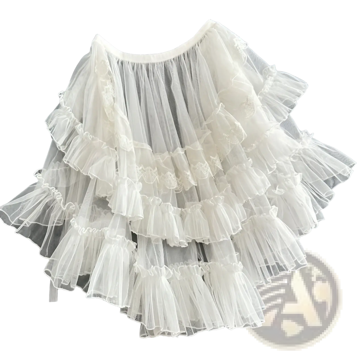 Tiered Ruffle Tulle A-line Lace Midi Skirt