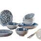 Japanese Tableware Set Blue Ceramic Floral Bowl 10 Piece