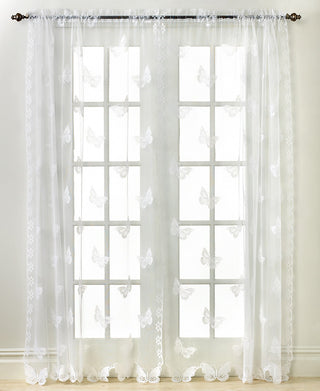JC Penny Butterfly Lace Rod-Pocket Curtain Panel 56X63 - White