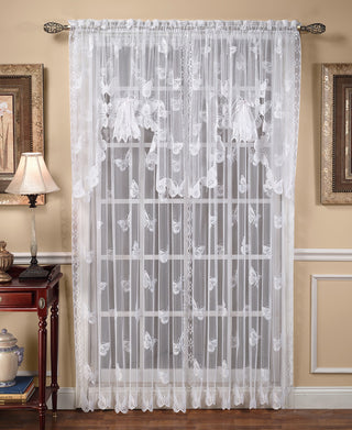 JC Penny Butterfly Lace Rod-Pocket Curtain Panel 56X63 - White