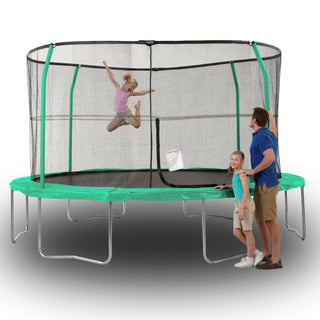 JumpKing JK1418C2 14 Foot Padded Enclosed Round Trampoline with G3 Poles, Green