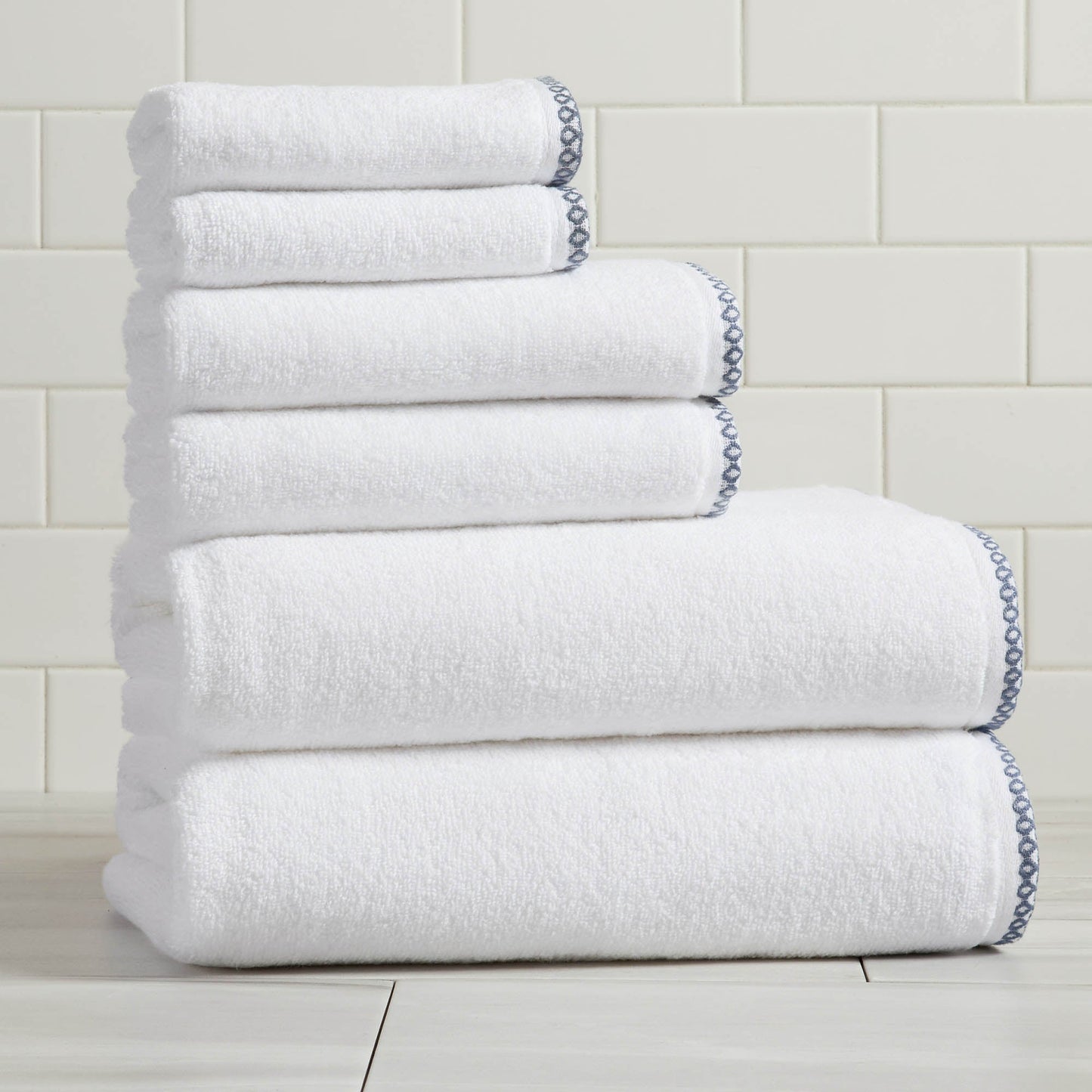 Cotton Border-Stitched 6-Piece Towel Set - Valery Collection