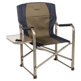 Kamp-Rite Portable Director's Camping Beach Chair w/Table & Cup Holder, Navy/Tan