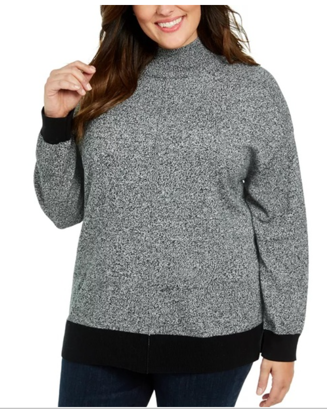 Karen Scott Women's Plus Size Mock Neck Cotton Sweater Charcoal Size 1X