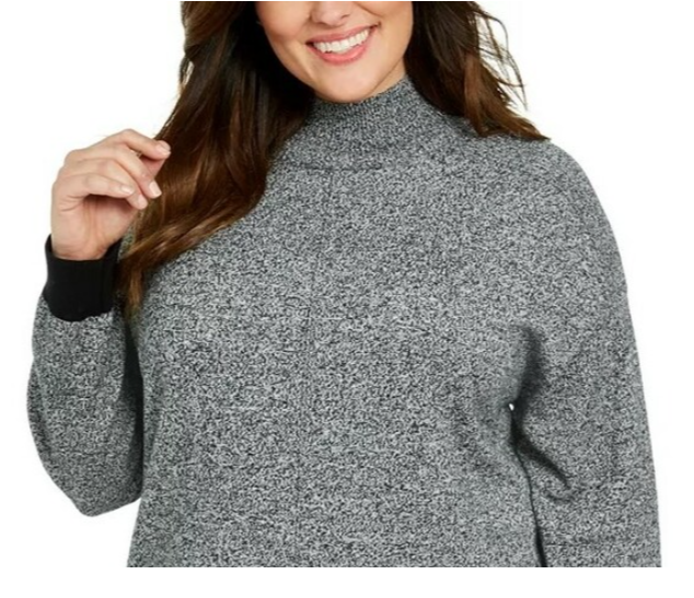 Karen Scott Women's Plus Size Mock Neck Cotton Sweater Charcoal Size 1X