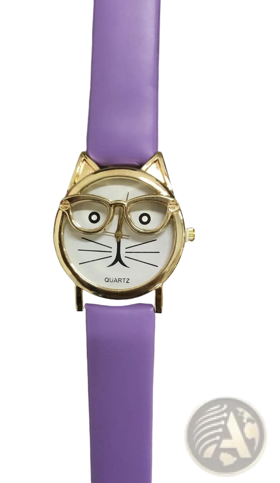 Kids Cartoon Cat Face Quartz Watch with Gold Frame