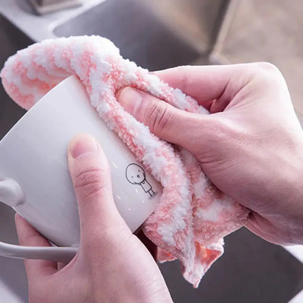 Super Absorbent Striped Coral Fleece Kitchen Cleaning Cloths