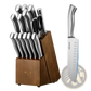 Kitchen Knife Set With Block And Sharpener, 15 Piece German High Carbon Stainless Steel  Sharp Knife Set, Kitchen Cutlery With Ergonomic Handle, Sharpening Rod And Wooden Block, For Home Cooks