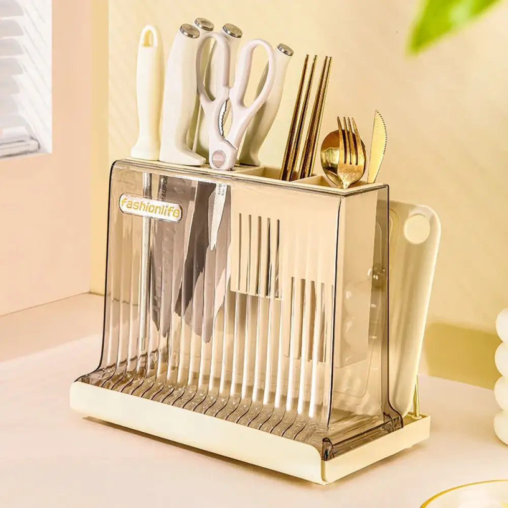 Cream Acrylic Knife Block and Cutlery Storage Rack