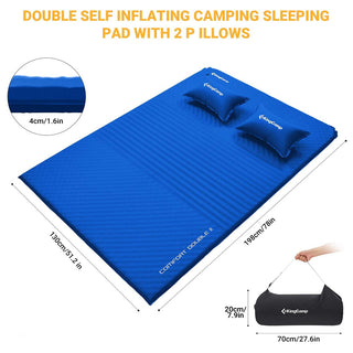 KingCamp Double Self Inflating Camping Sleeping Mat Pad with 2 Pillows, Blue