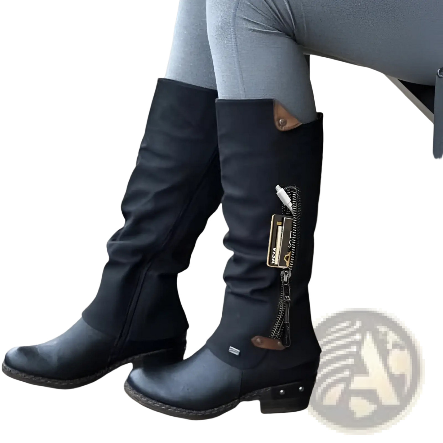 Knee High Suede Leather Boots with Block Heel