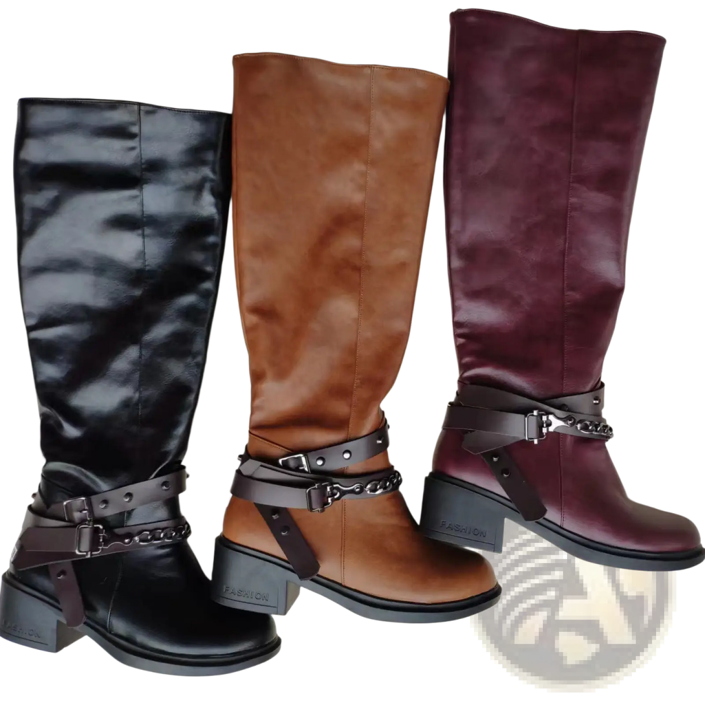Knight Boots Women's Buckle Strap Chunky Heel Suede