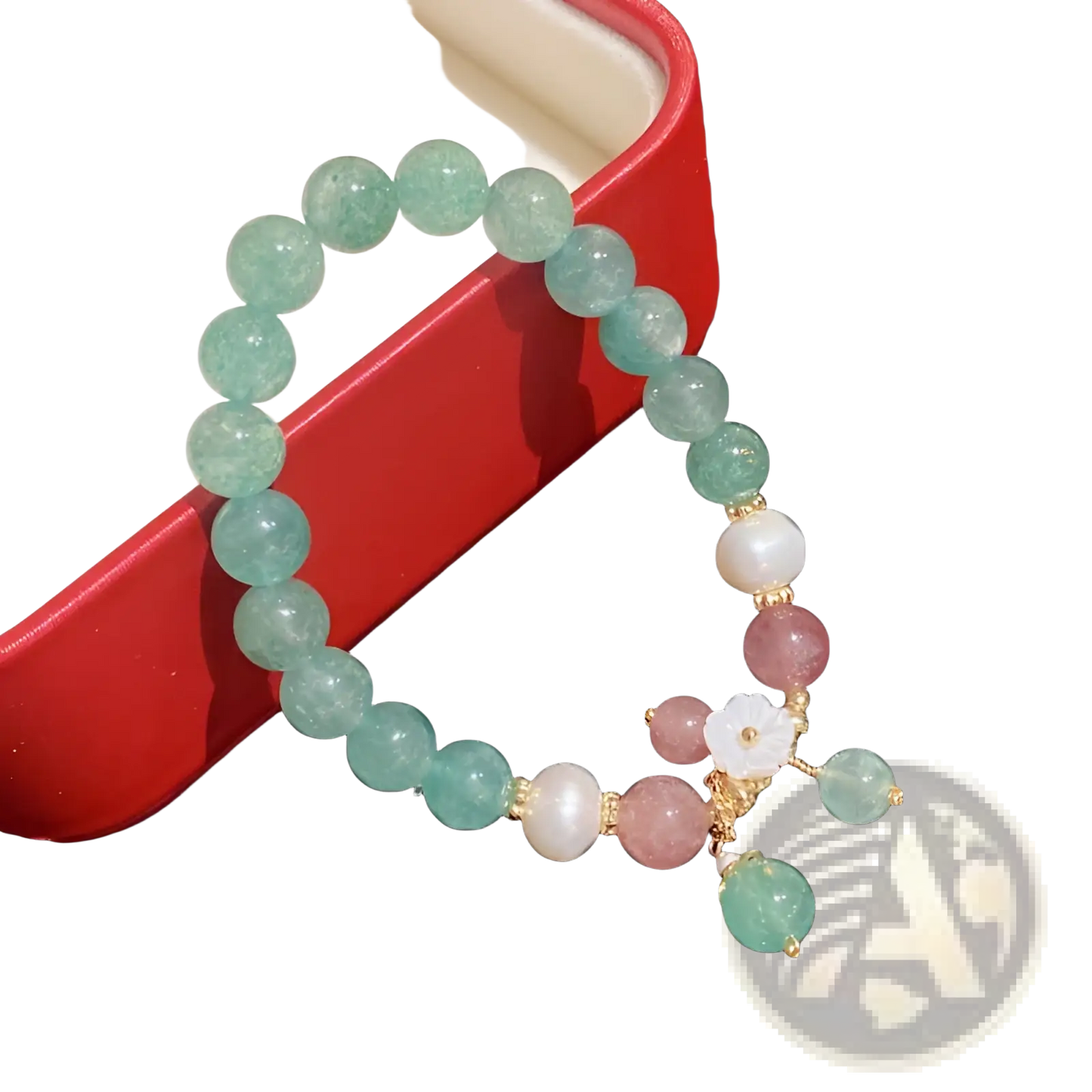 Korean Floral Green Strawberry Crystal Beaded Bracelet