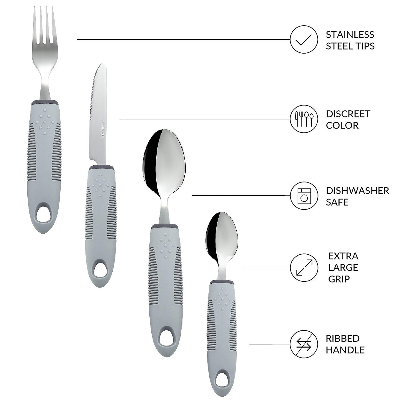 Homvare 4-Piece Kitchen Set, Adaptive Utensils with Wide, Non-Weighted, Non-Slip Handles for Hand Tremors