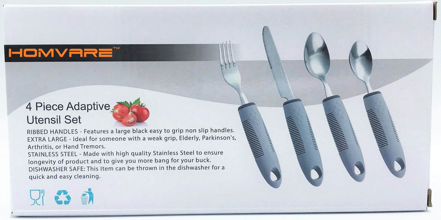 Homvare 4-Piece Kitchen Set, Adaptive Utensils with Wide, Non-Weighted, Non-Slip Handles for Hand Tremors