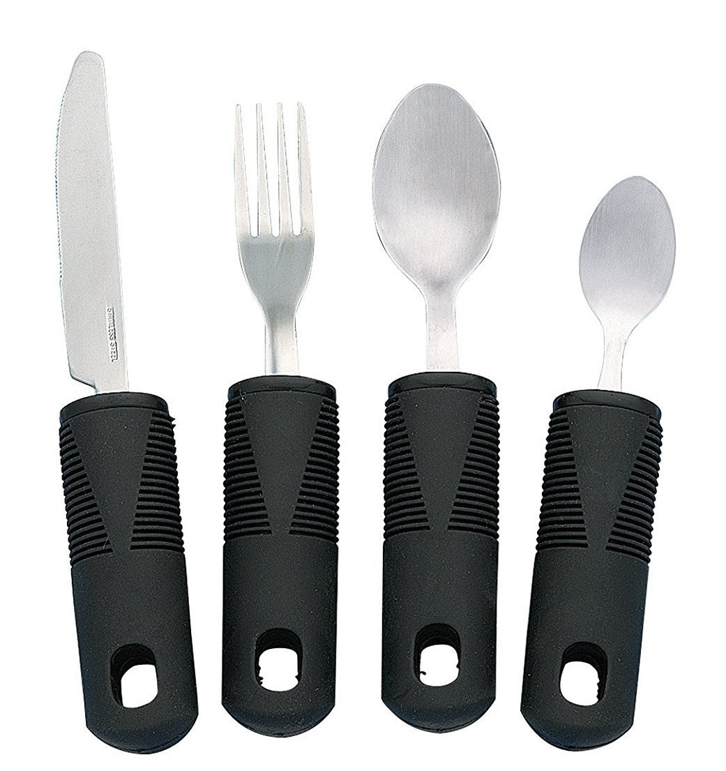 Homvare 4-Piece Kitchen Set, Adaptive Utensils with Wide, Non-Weighted, Non-Slip Handles for Hand Tremors