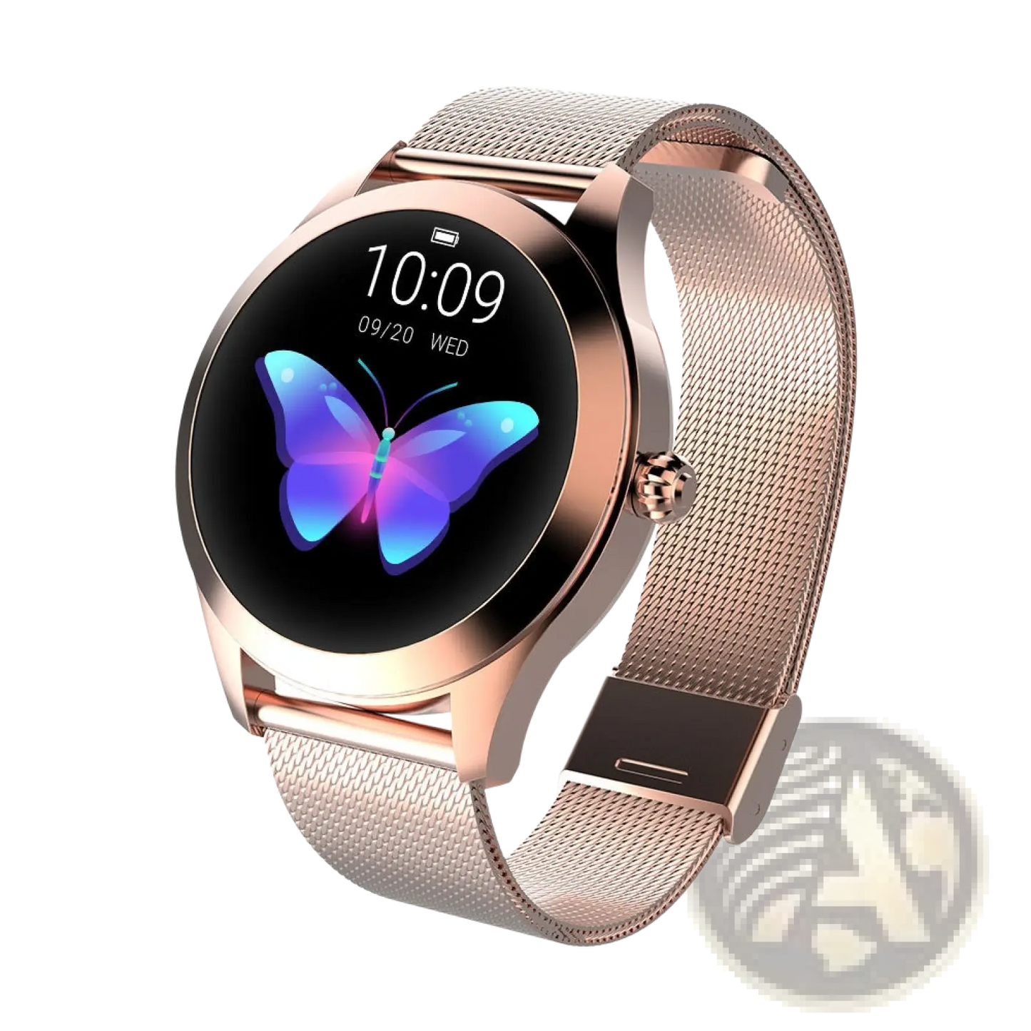 Kw10 Pro Women Rose Gold Mesh Smartwatch with Butterfly Dial