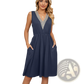 Lace Trim V-neck Sleeveless A-line Dress with Pockets
