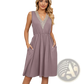 Lace Trim V-neck Sleeveless A-line Dress with Pockets