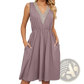 Lace Trim V-neck Sleeveless A-line Dress with Pockets