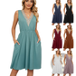Lace Trim V-neck Sleeveless A-line Dress with Pockets