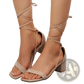 Lace-up Block Heel Sandals Square Toe Strappy Shoes