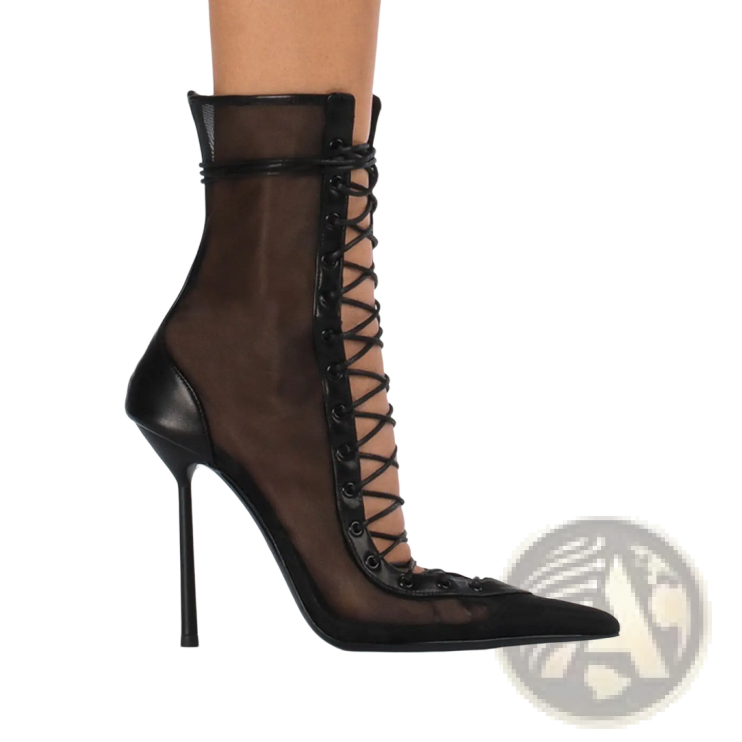 Lace Up Mesh Pointed Toe Stiletto High Heel Sandals