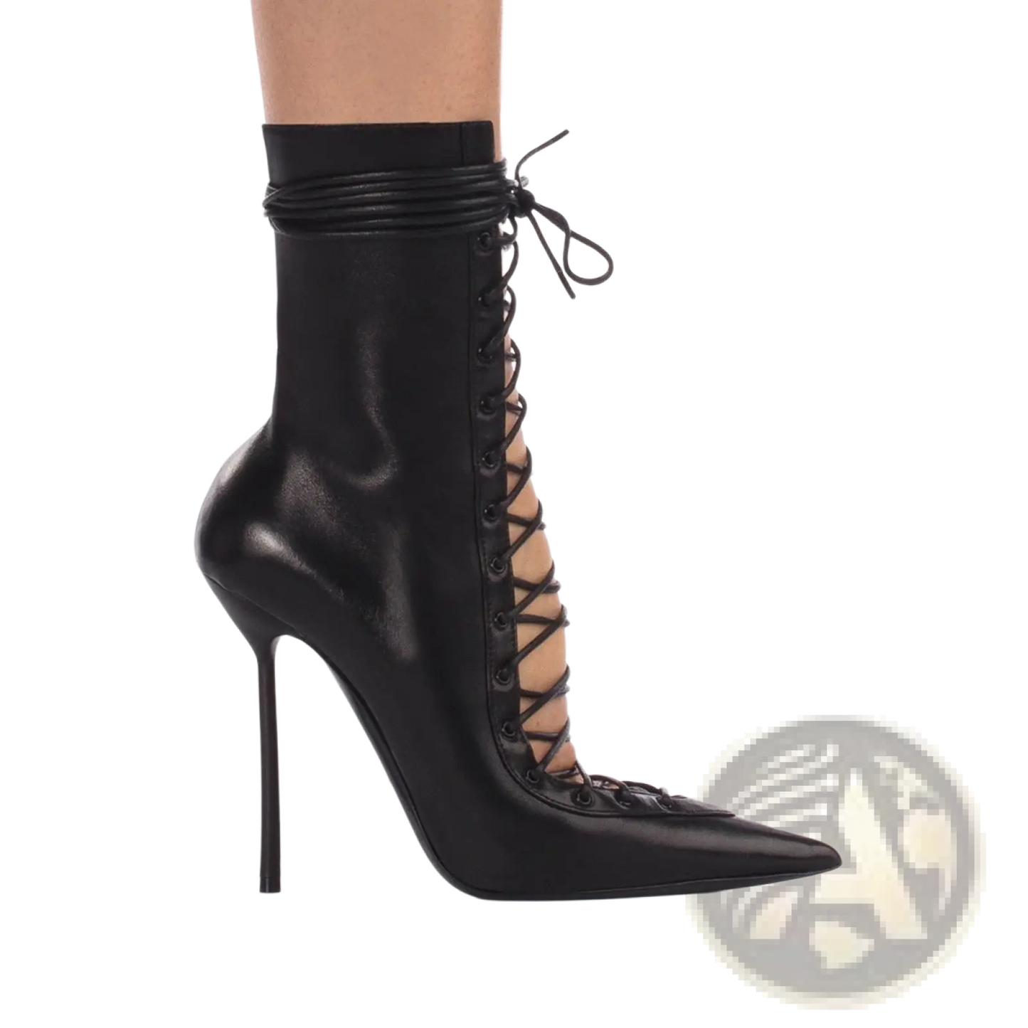 Lace Up Mesh Pointed Toe Stiletto High Heel Sandals