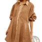 Lantern Sleeve Patch Pocket Denim Shirt Dress