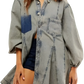 Lantern Sleeve Patch Pocket Denim Shirt Dress