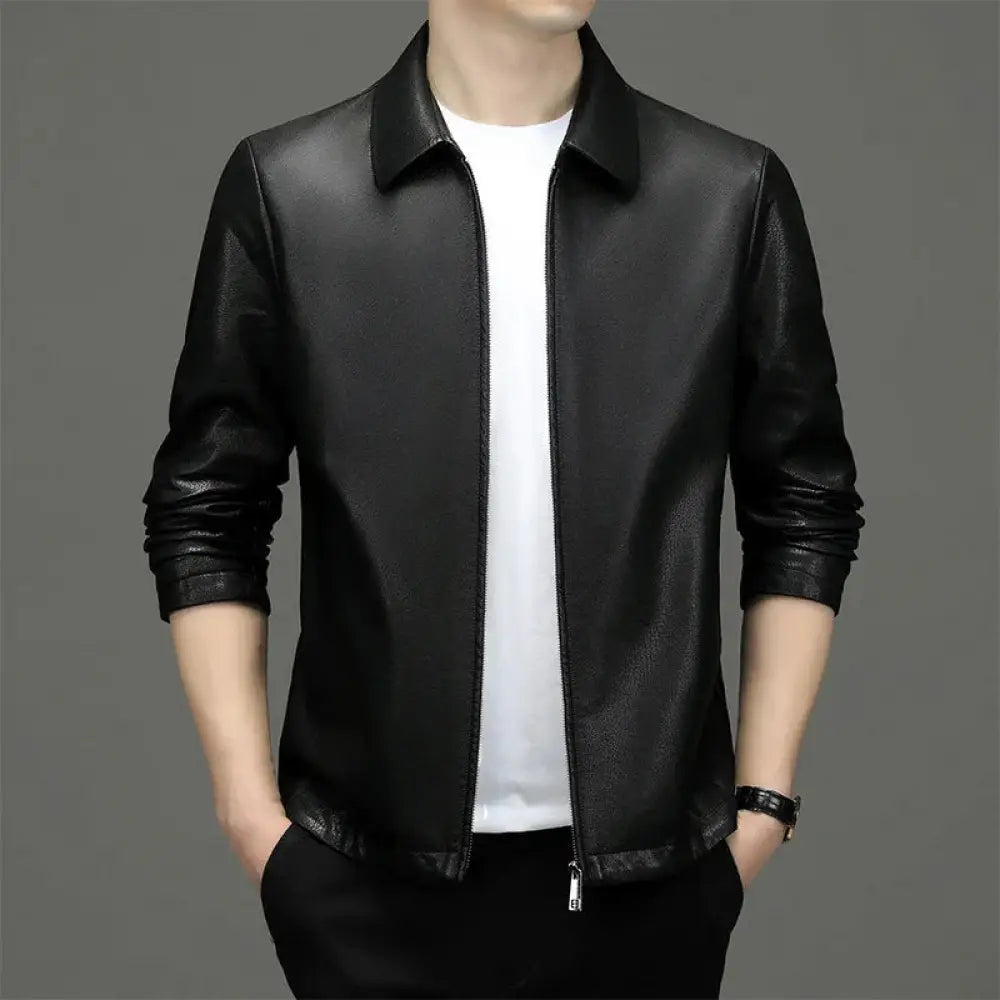 Men's Premium Genuine Leather Lapel Collar Jacket