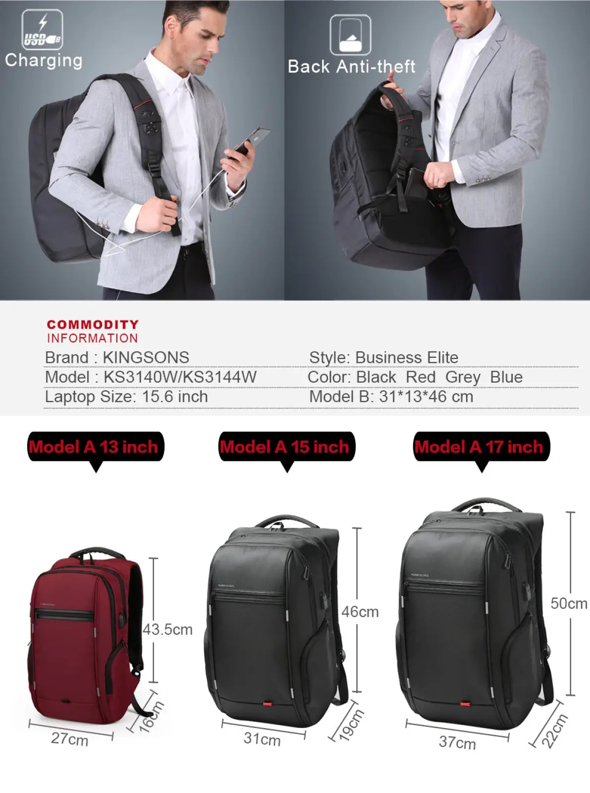 Laptop Backpack Waterproof Usb Charging Business Bag