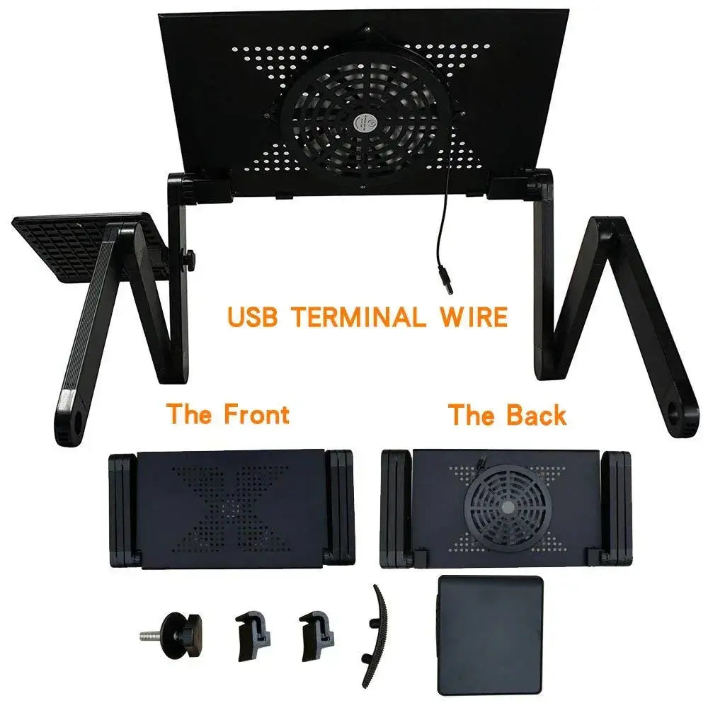 Ergonomic Folding Laptop Desk with Cooling Fan and Mouse Pad
