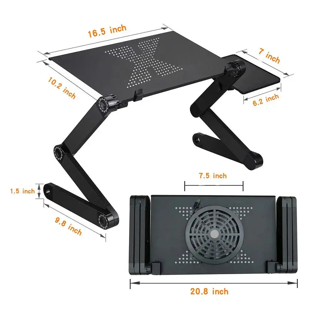 Ergonomic Folding Laptop Desk with Cooling Fan and Mouse Pad