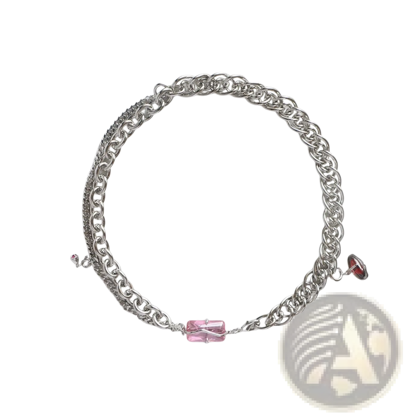 Layered Silver Opal and Zircon Crystal Charm Necklace