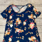 Frankie & Pop Women's V Neck casual country graphic beach Tops Blue Size Medium