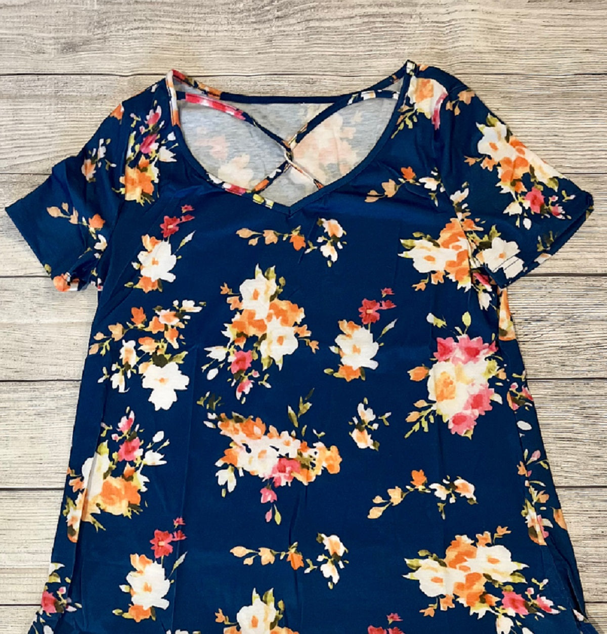 Frankie & Pop Women's V Neck casual country graphic beach Tops Blue Size Medium