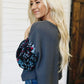 Frankie & Pop Women's Spring Lightweight Thermal Floral Print Long Sleeve Top  Blue Size Small