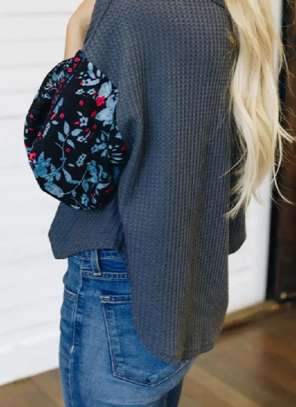Frankie & Pop Women's Spring Lightweight Thermal Floral Print Long Sleeve Top  Blue Size Small