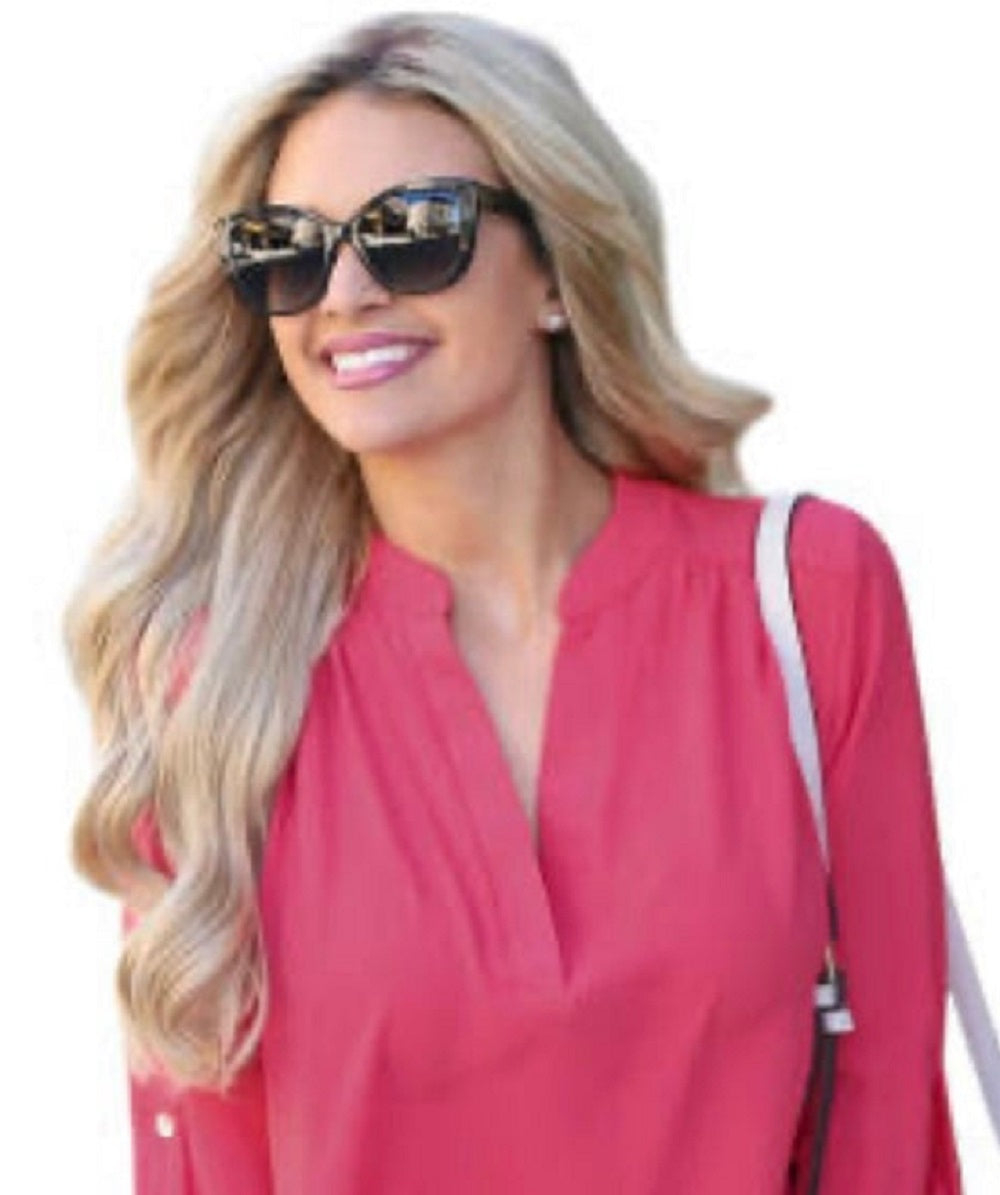 Frankie & Pop Women's Spring Long Sleeve Button Detail Lightweight Dressy Chiffon Beauty Blouse Pink Size Small