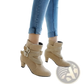 Leather Ankle Boots Gold Buckle Block Heel Pumps
