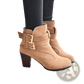 Leather Ankle Boots Gold Buckle Block Heel Pumps