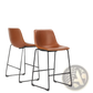 Leather Bar Stools Set of 2 Mid Century Counter Chairs