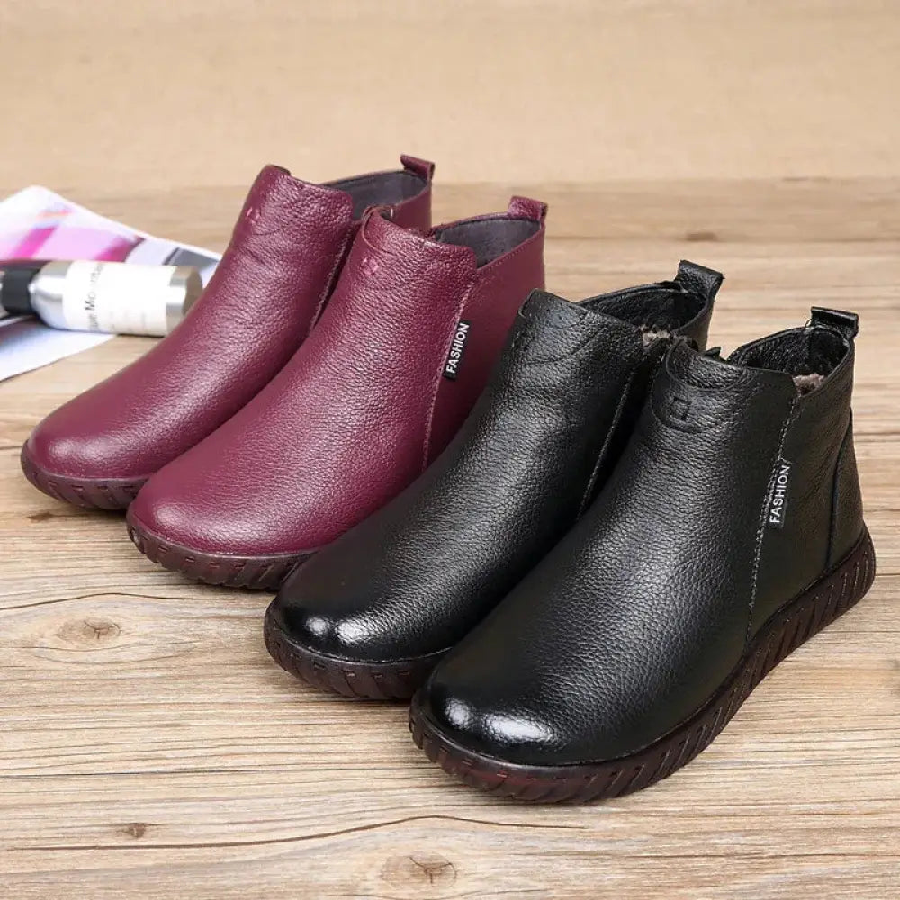 Women's Non-slip Leather Warm Cotton Ankle Boots